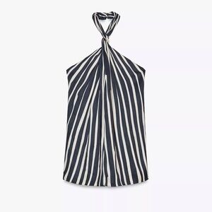 Zara Navy and White Striped Halter Neck Top